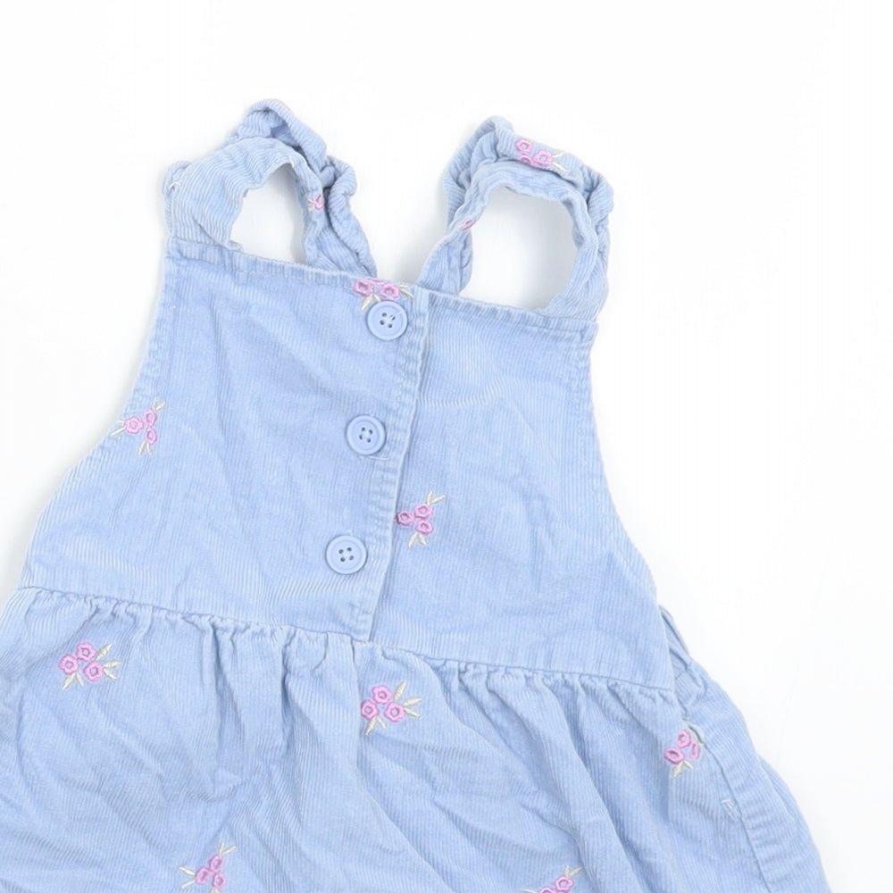 Dunnes Stores Girls Blue Floral Cotton Pinafore/Dungaree Dress  Size 2-3 Years  Square Neck Button