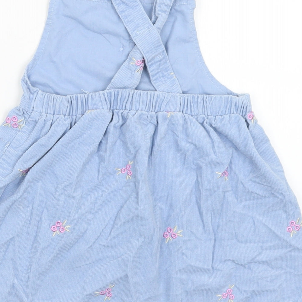 Dunnes Stores Girls Blue Floral Cotton Pinafore/Dungaree Dress  Size 2-3 Years  Square Neck Button