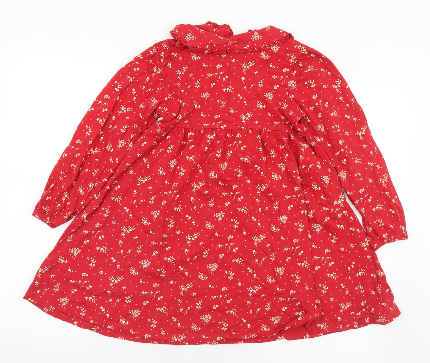 NEXT Girls Red Floral Cotton A-Line  Size 6-7 Years  Collared Button