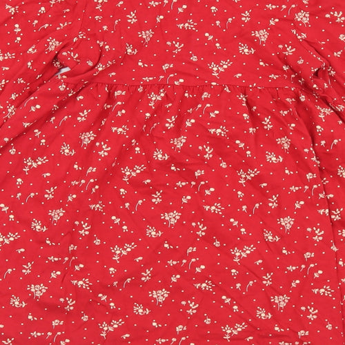 NEXT Girls Red Floral Cotton A-Line  Size 6-7 Years  Collared Button