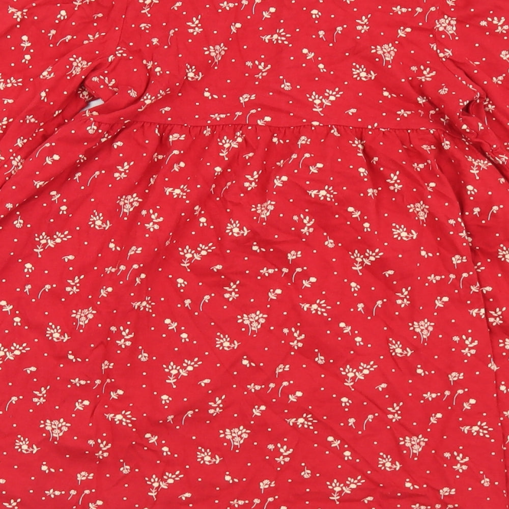 NEXT Girls Red Floral Cotton A-Line  Size 6-7 Years  Collared Button