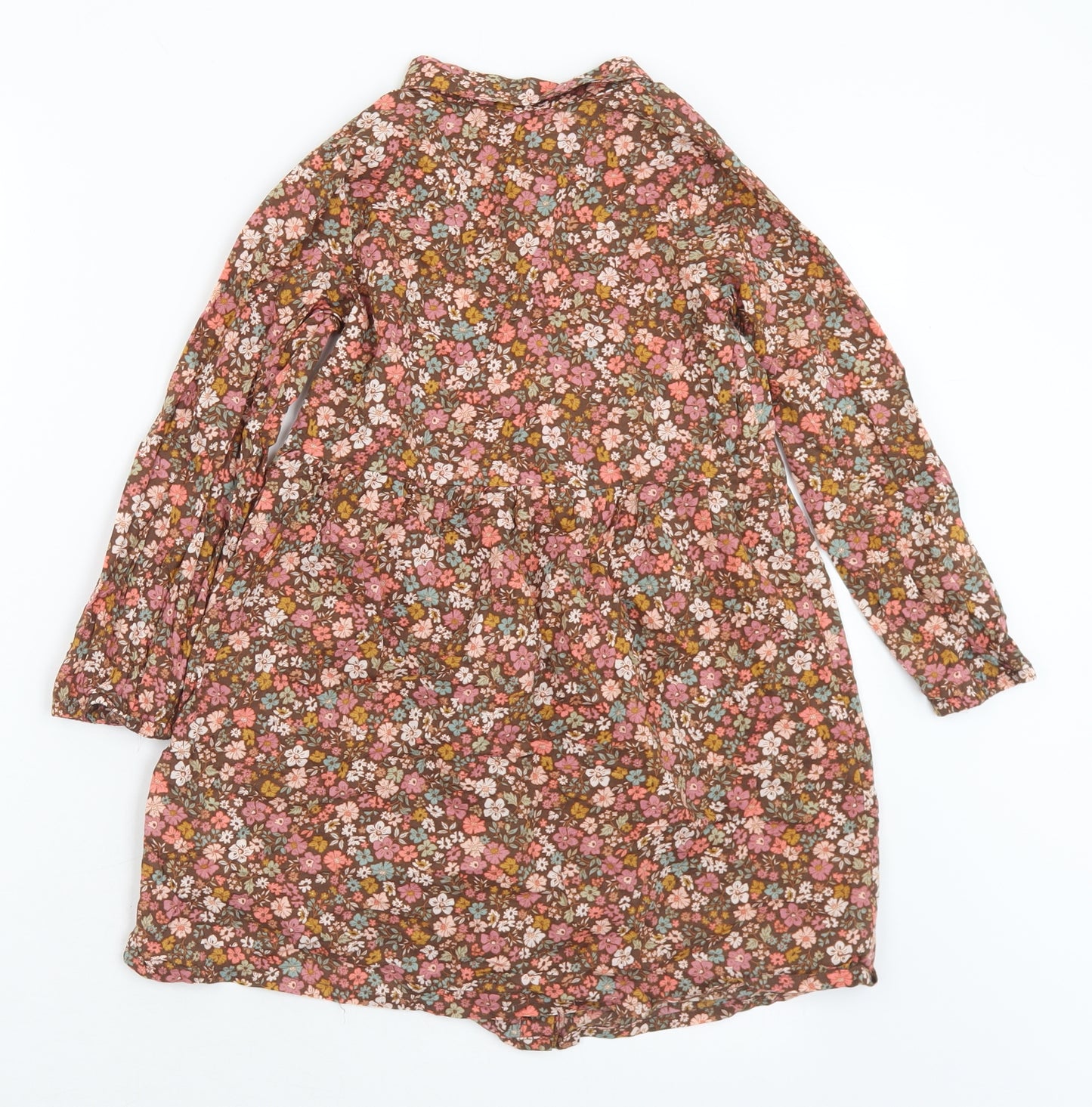 H&M Girls Multicoloured Floral Cotton A-Line  Size 6-7 Years  Collared Button