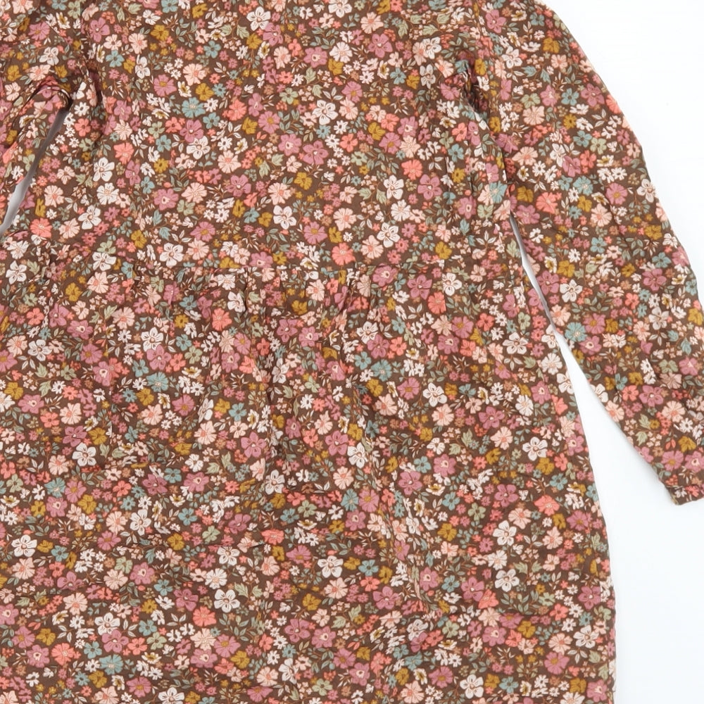 H&M Girls Multicoloured Floral Cotton A-Line  Size 6-7 Years  Collared Button