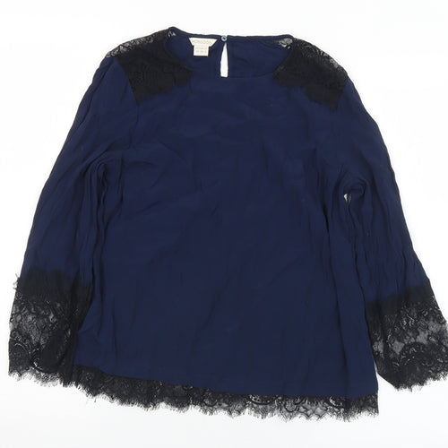 Monsoon Womens Blue  Nylon Basic Blouse Size 10 Round Neck