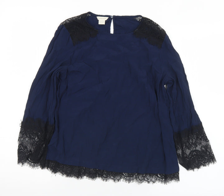 Monsoon Womens Blue Nylon Basic Blouse Size 10 Round Neck