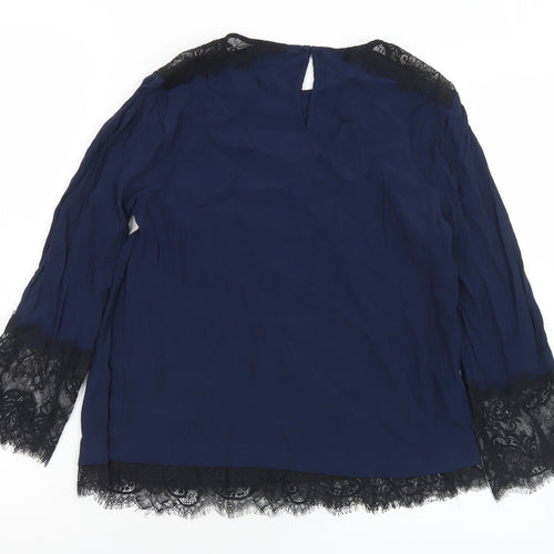 Monsoon Womens Blue  Nylon Basic Blouse Size 10 Round Neck