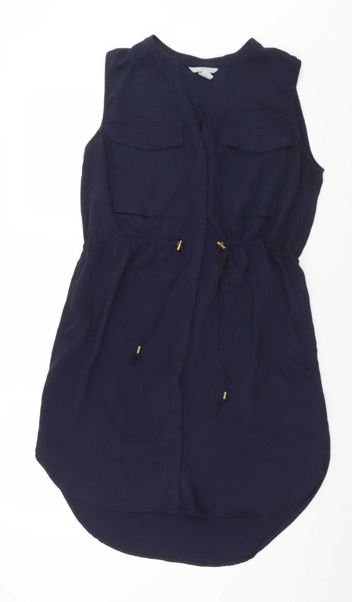 H&M Womens Blue  Polyester Shirt Dress  Size 12  Henley Button