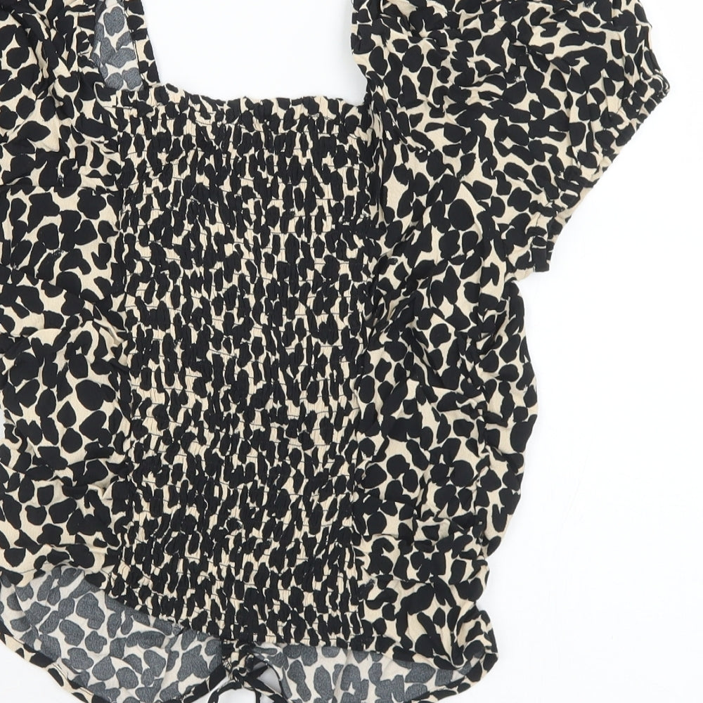 H&M Womens Black Geometric Viscose Cropped Blouse Size M Square Neck