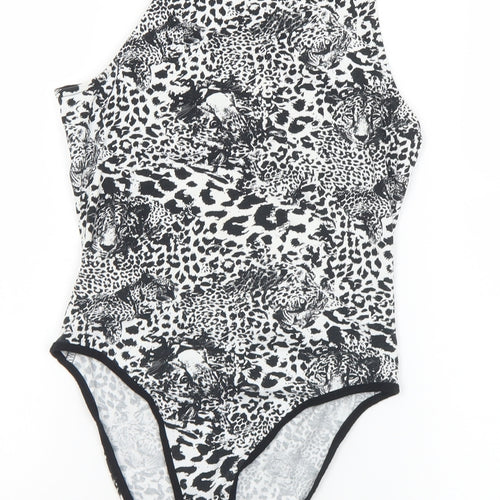 Topshop Womens Black Animal Print Polyester Bodysuit One-Piece Size 8  Snap