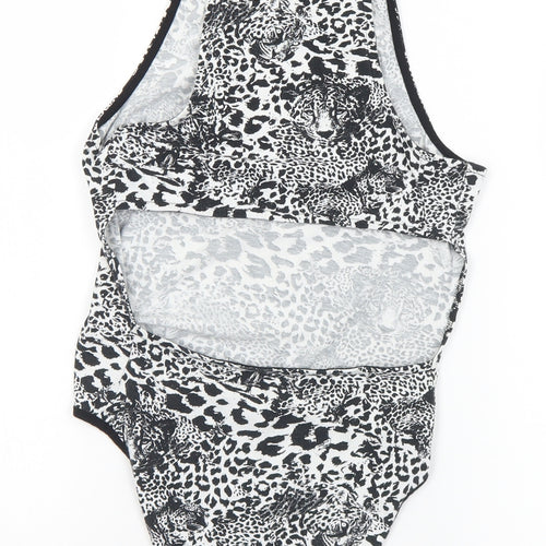 Topshop Womens Black Animal Print Polyester Bodysuit One-Piece Size 8  Snap