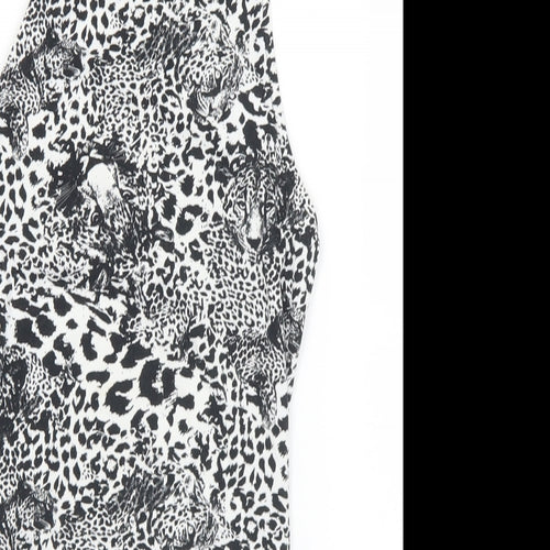 Topshop Womens Black Animal Print Polyester Bodysuit One-Piece Size 8  Snap