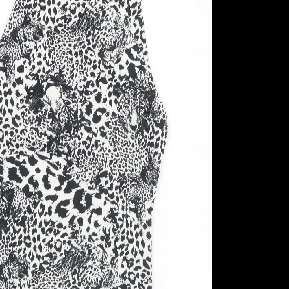 Topshop Womens Black Animal Print Polyester Bodysuit One-Piece Size 8  Snap