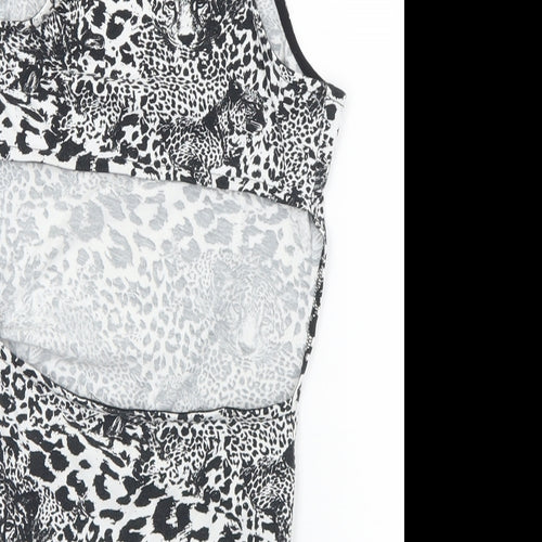 Topshop Womens Black Animal Print Polyester Bodysuit One-Piece Size 8  Snap