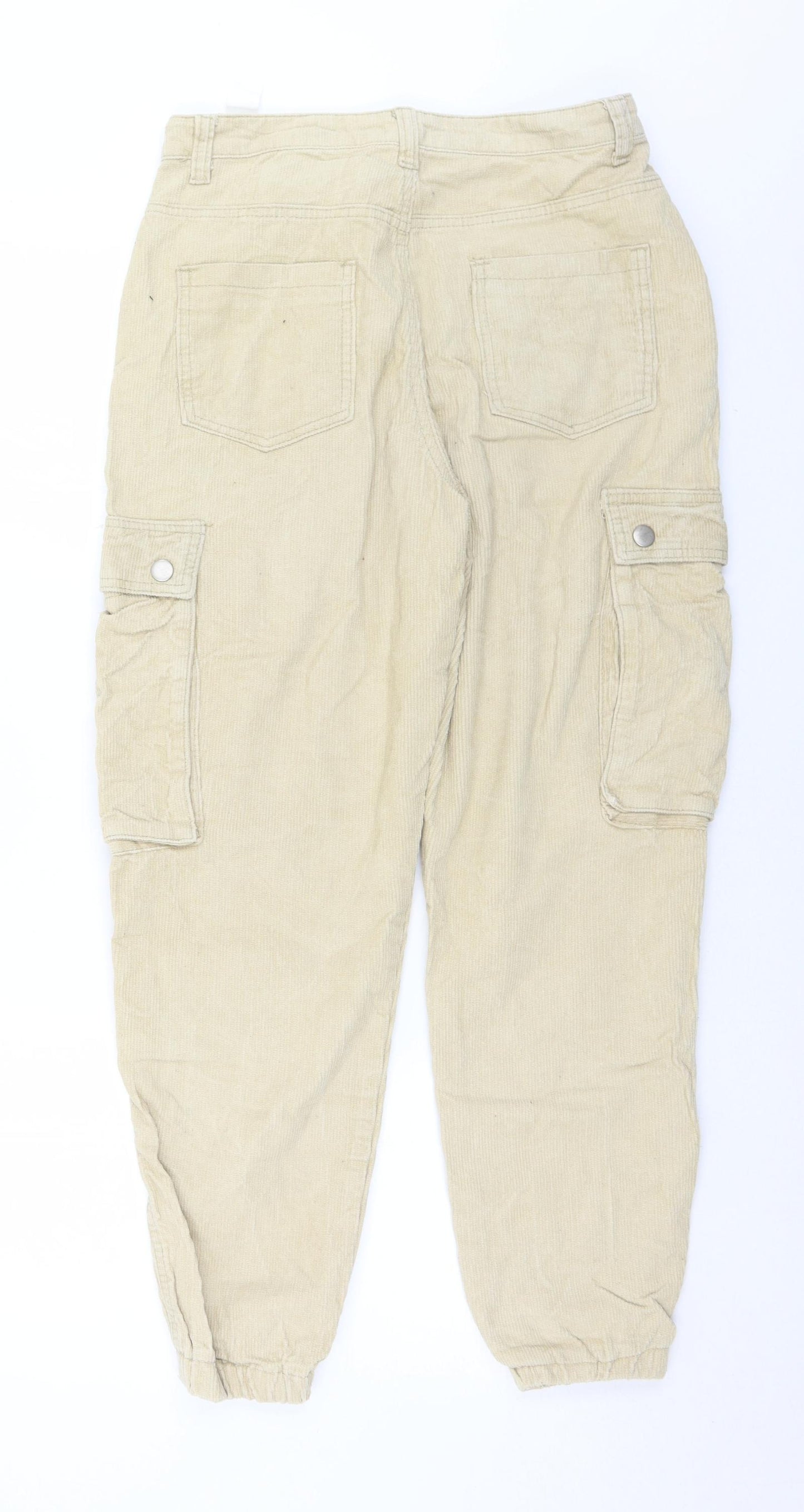 PRETTYLITTLETHING Womens Beige  Cotton Cargo Trousers Size 10 L28 in Regular Button