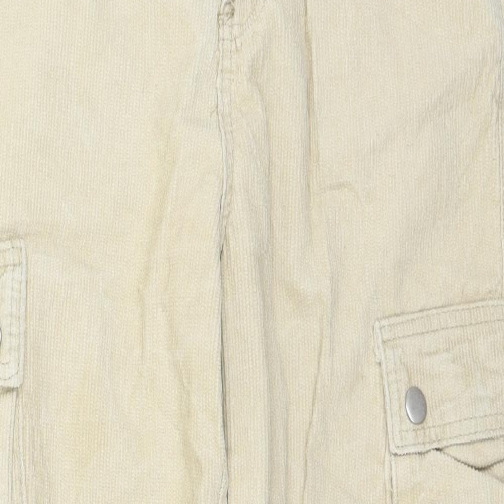 PRETTYLITTLETHING Womens Beige  Cotton Cargo Trousers Size 10 L28 in Regular Button
