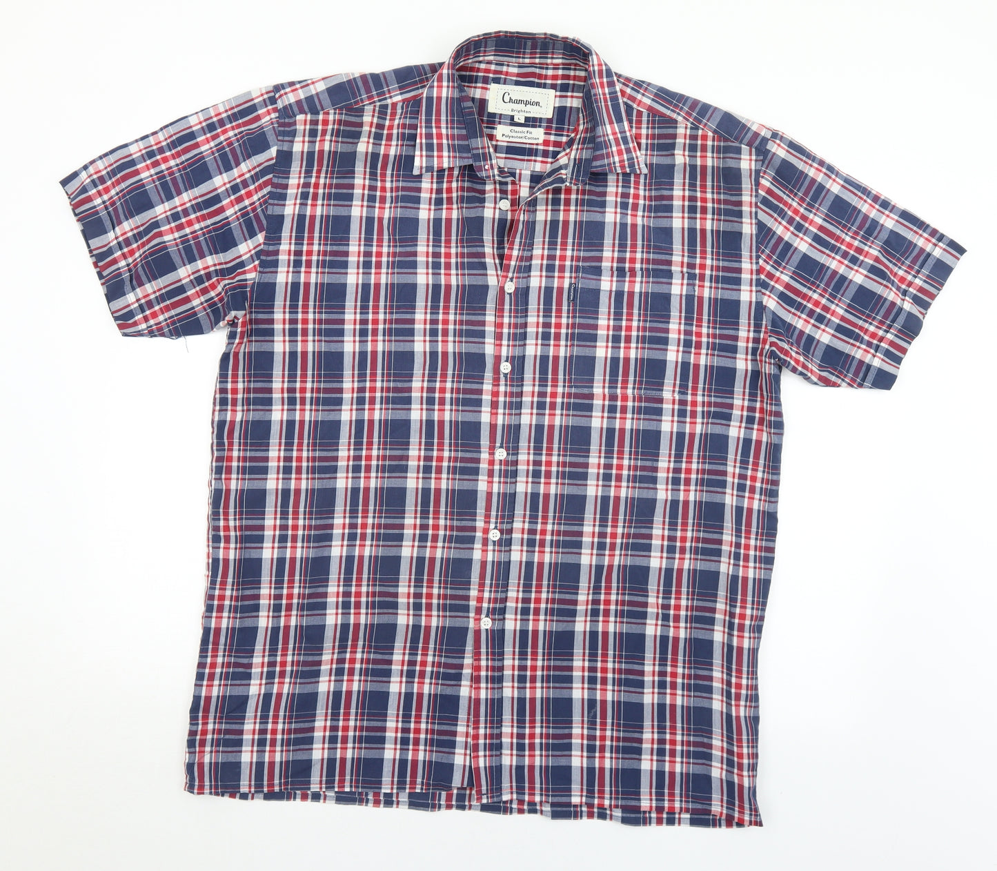 Champion Mens Multicoloured Plaid Polyester  Button-Up Size L Collared Button