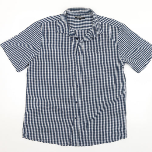 Peacocks  Mens Blue Check Polyester  Button-Up Size L Collared Button