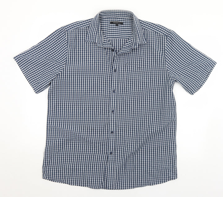 Peacocks  Mens Blue Check Polyester  Button-Up Size L Collared Button