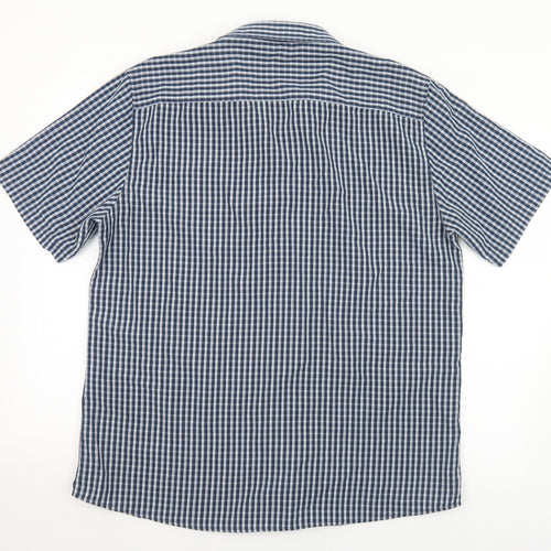 Peacocks  Mens Blue Check Polyester  Button-Up Size L Collared Button