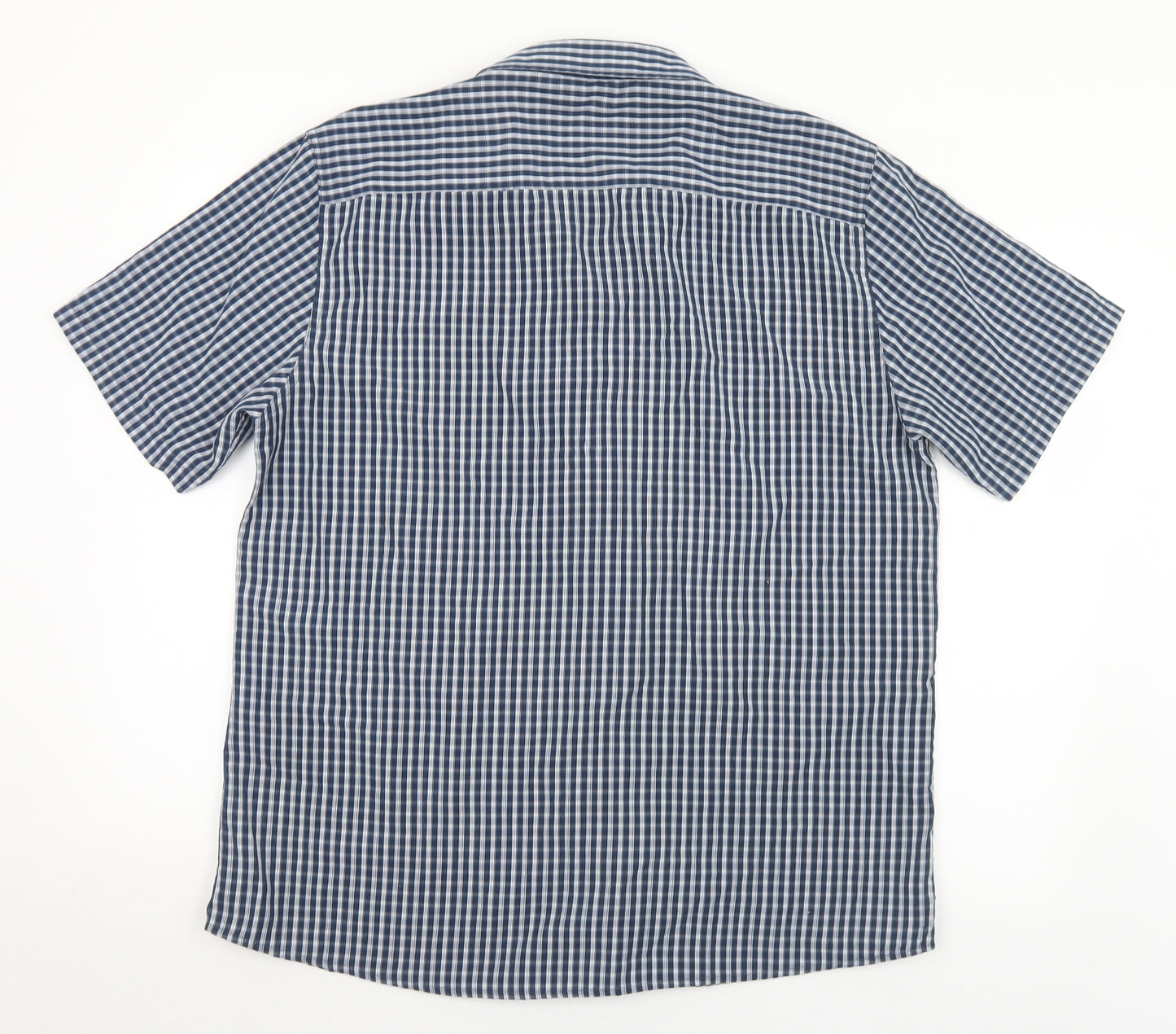 Peacocks  Mens Blue Check Polyester  Button-Up Size L Collared Button