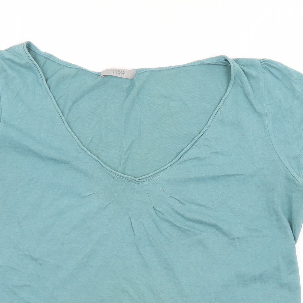 Marks and Spencer Womens Blue  Cotton Basic T-Shirt Size 16 V-Neck