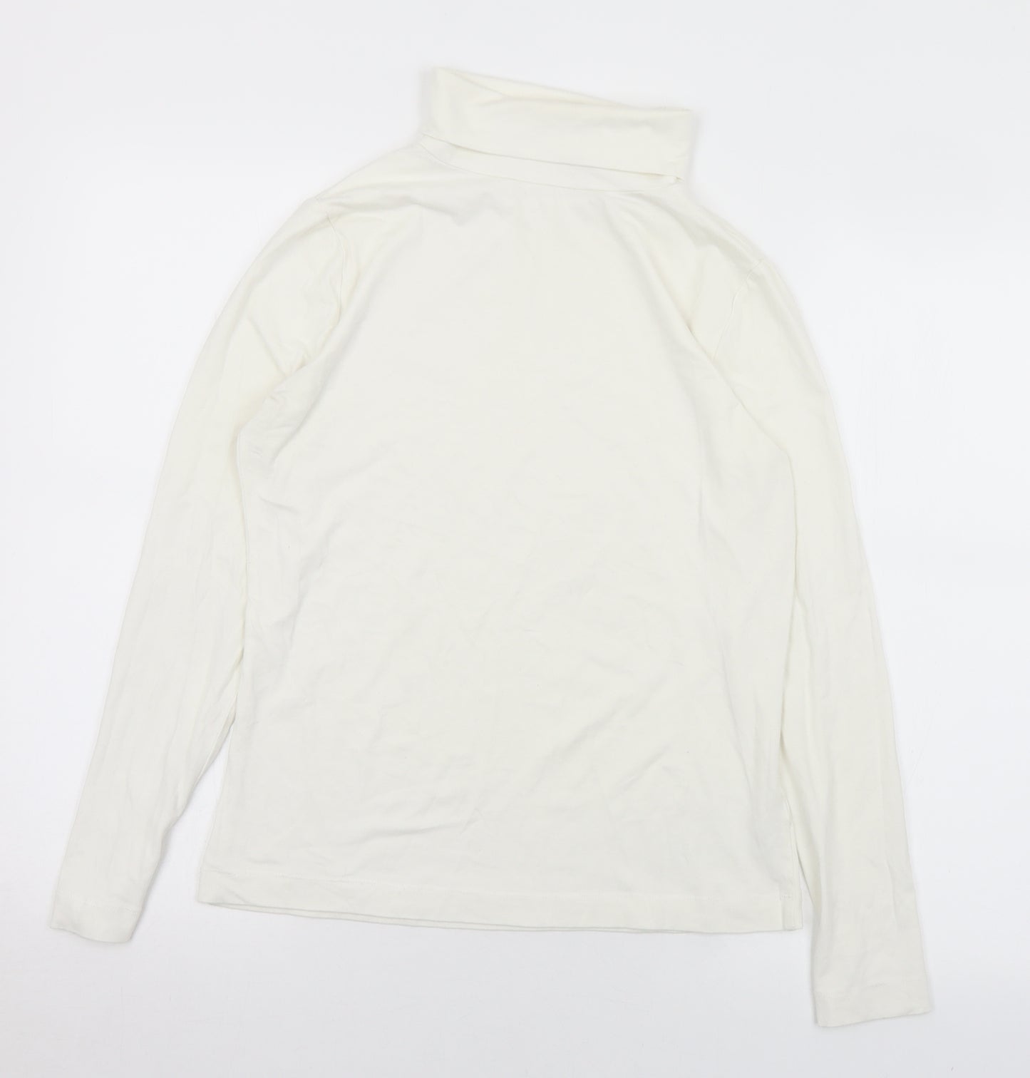 TU Womens White  Cotton Basic T-Shirt Size 14 Roll Neck