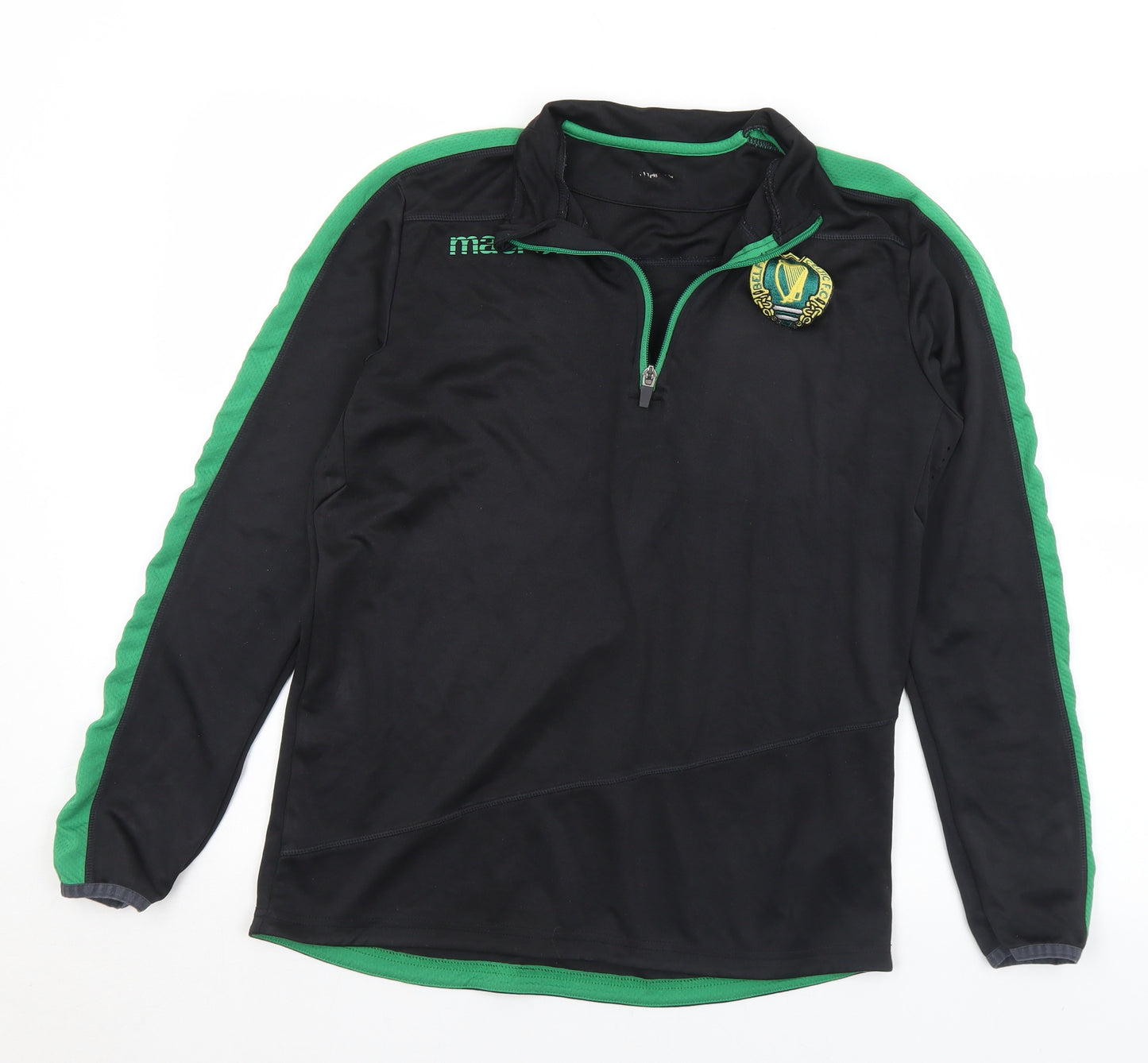 Macron Mens Black  Polyester Jersey Polo Size M Collared Zip - M/L Belfast Celtic FC