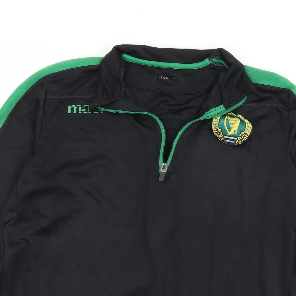 Macron Mens Black  Polyester Jersey Polo Size M Collared Zip - M/L Belfast Celtic FC