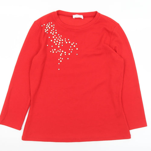 Savida Womens Red Round Neck  Polyacrylate Fibre Pullover Jumper Size L   - Bead detail