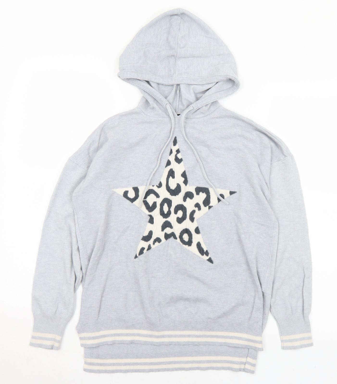 F&F Womens Grey Animal Print Viscose Pullover Hoodie Size 12