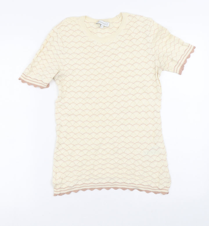 Warehouse Womens Yellow Geometric Cotton Basic Blouse Size 10 Crew Neck
