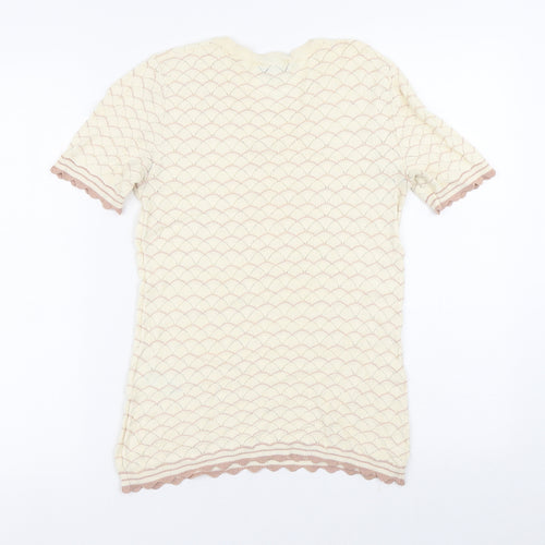 Warehouse Womens Yellow Geometric Cotton Basic Blouse Size 10 Crew Neck