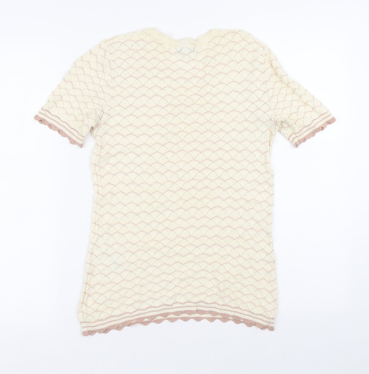 Warehouse Womens Yellow Geometric Cotton Basic Blouse Size 10 Crew Neck