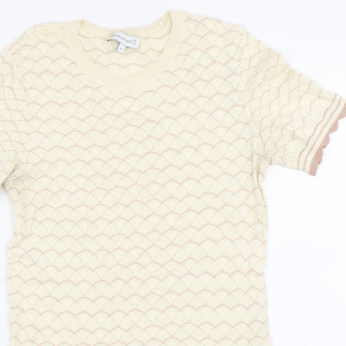 Warehouse Womens Yellow Geometric Cotton Basic Blouse Size 10 Crew Neck