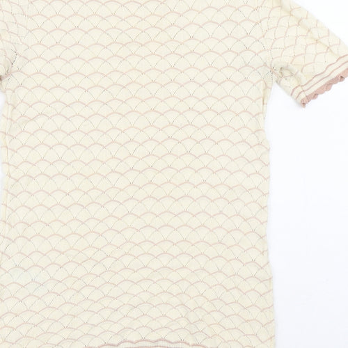 Warehouse Womens Yellow Geometric Cotton Basic Blouse Size 10 Crew Neck
