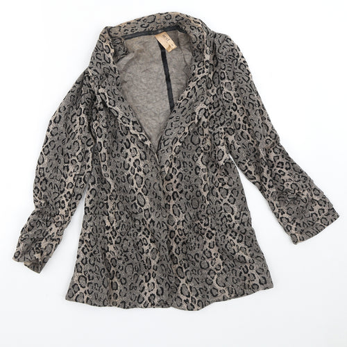 NEXT Womens Brown V-Neck Animal Print Acrylic Cardigan Jumper Size 8