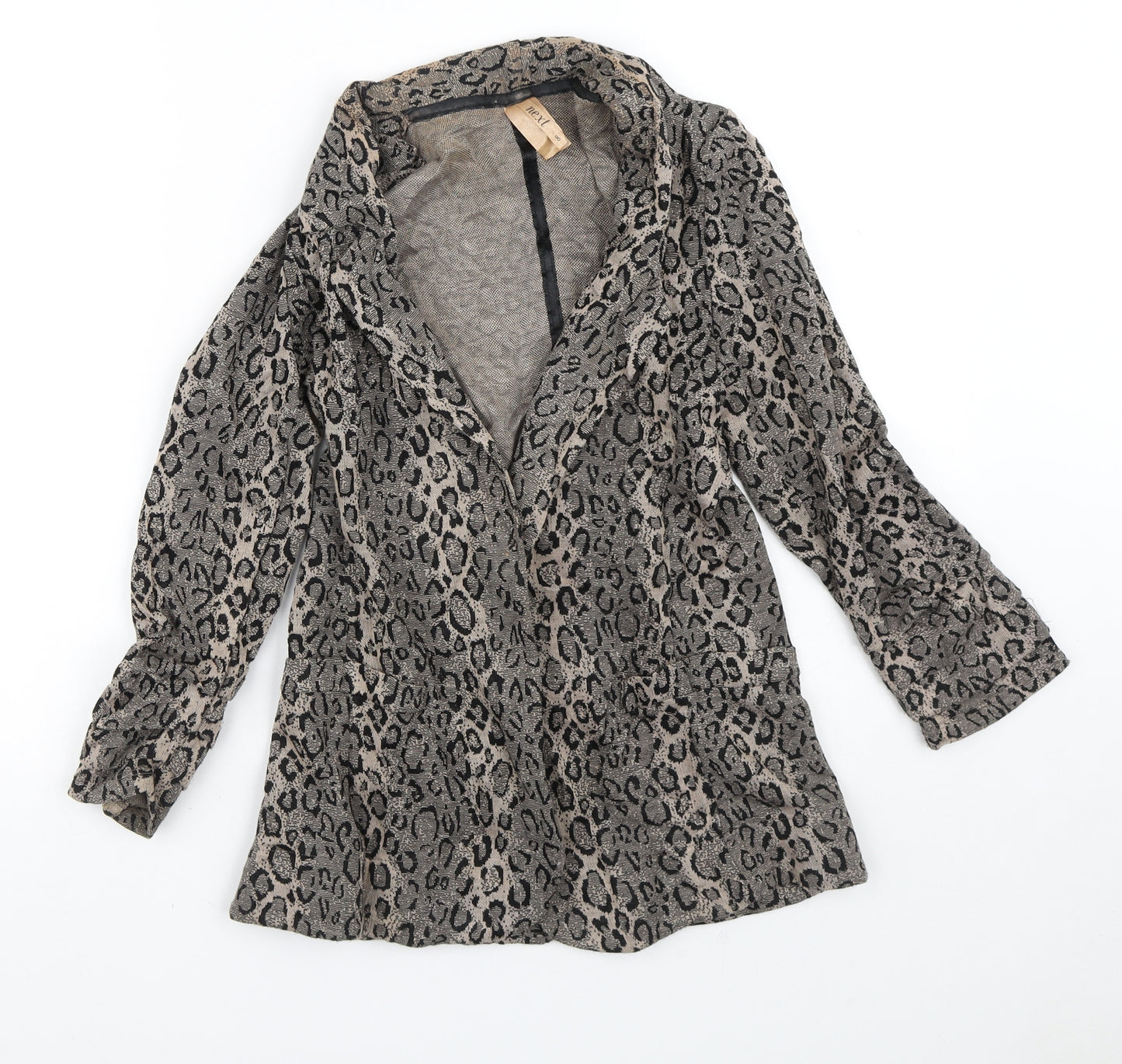NEXT Womens Brown V-Neck Animal Print Acrylic Cardigan Jumper Size 8