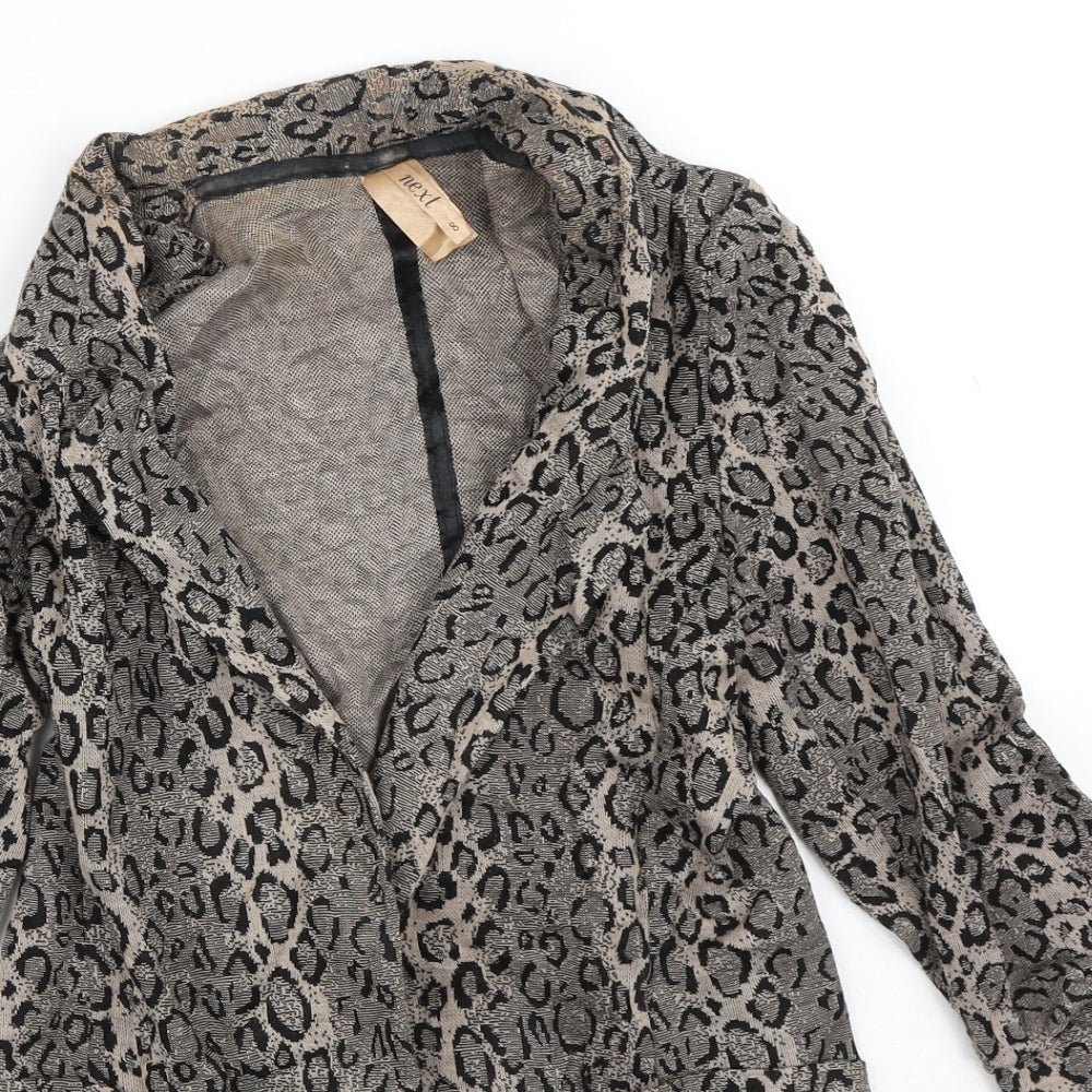 NEXT Womens Brown V-Neck Animal Print Acrylic Cardigan Jumper Size 8