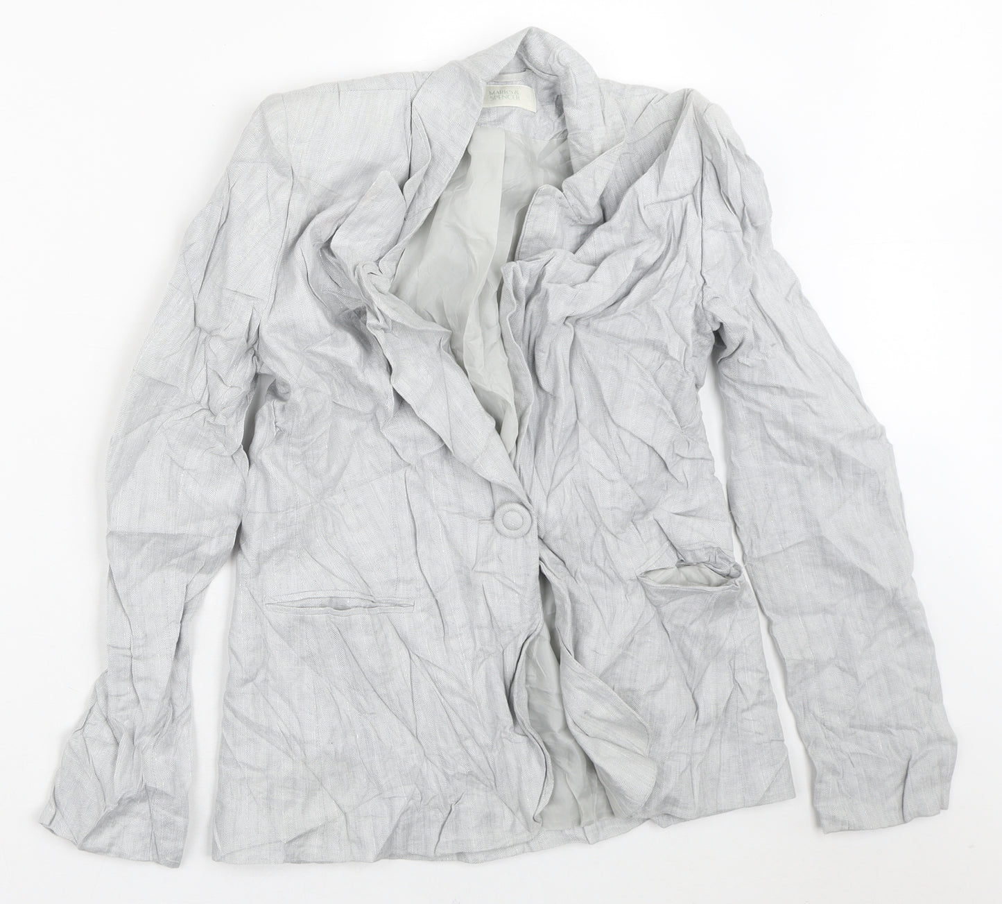 Marks and Spencer Womens Grey Striped  Jacket Blazer Size 12