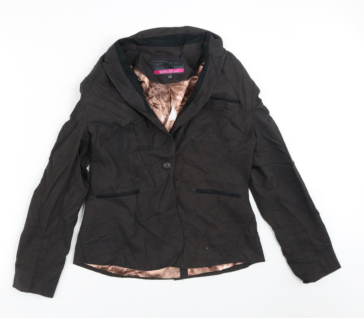NEXT Womens Brown Plaid  Jacket Blazer Size 14   - Slim fit