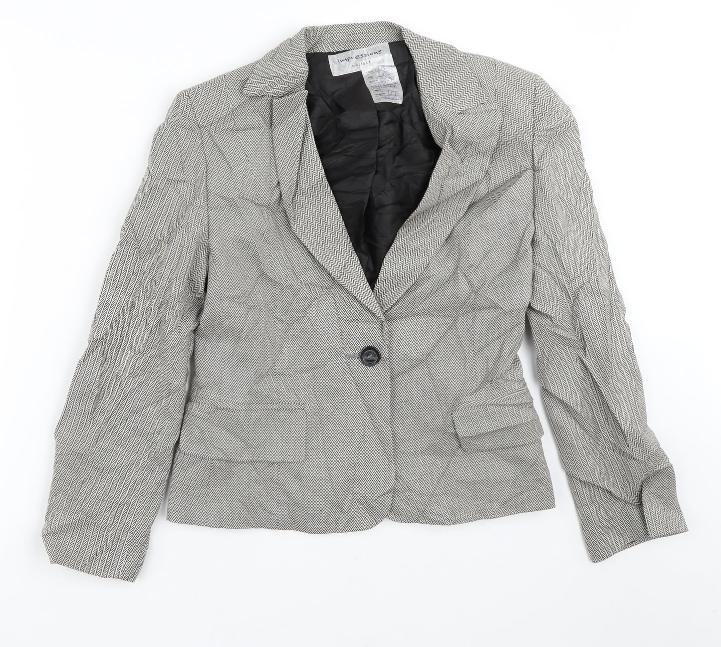 Impressions Womens Beige Geometric  Jacket Blazer Size 10