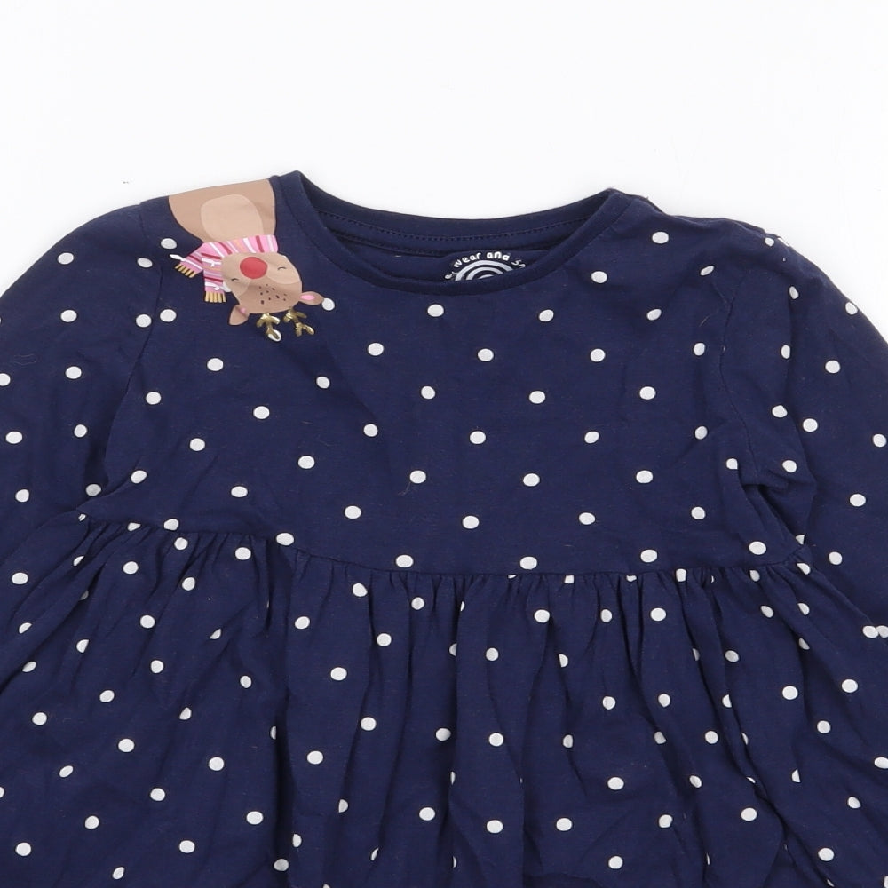 F&F Girls Blue Polka Dot Cotton Fit & Flare  Size 4-5 Years  Crew Neck Pullover - Christmas