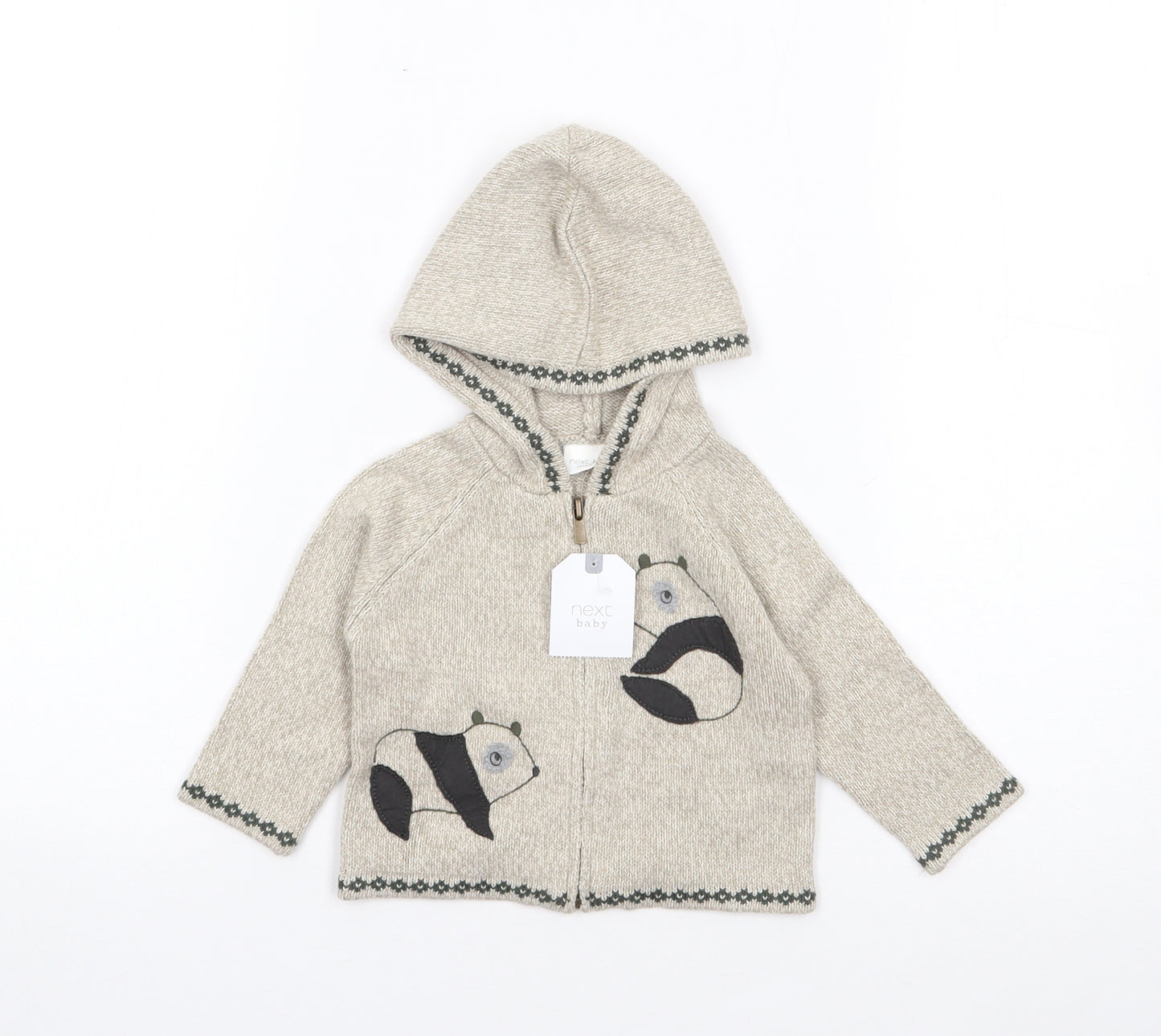 NEXT Boys Beige  Cotton Full Zip Jumper Size 3-6 Months  Zip - Panda