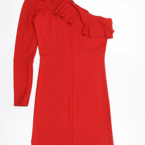 H&M  Womens Red  Viscose Bodycon  Size 10  One Shoulder Pullover