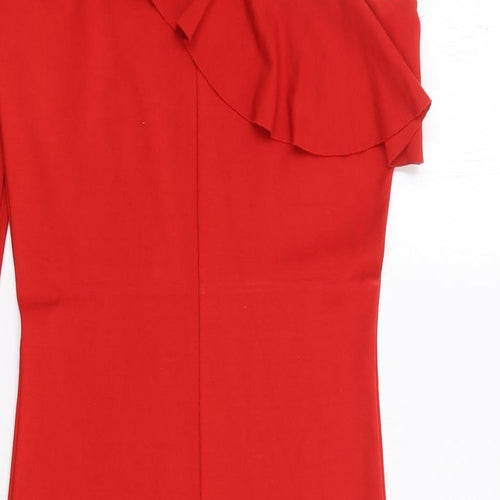 H&M  Womens Red  Viscose Bodycon  Size 10  One Shoulder Pullover