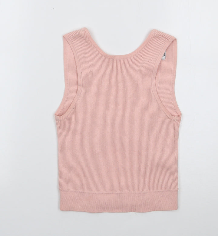 Bershka Womens Pink Viscose Jersey Tank Size S Round Neck