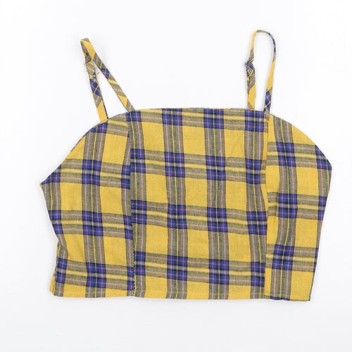 Zaful Womens Yellow Plaid Cotton Camisole Tank Size 10 Square Neck