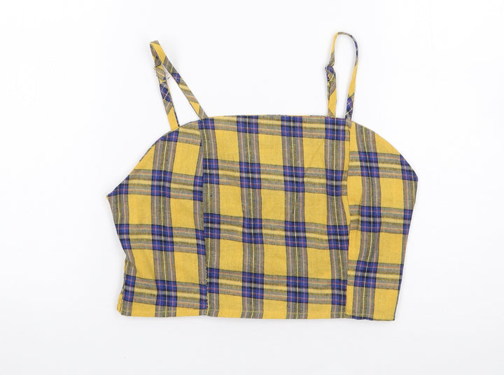 Zaful Womens Yellow Plaid Cotton Camisole Tank Size 10 Square Neck