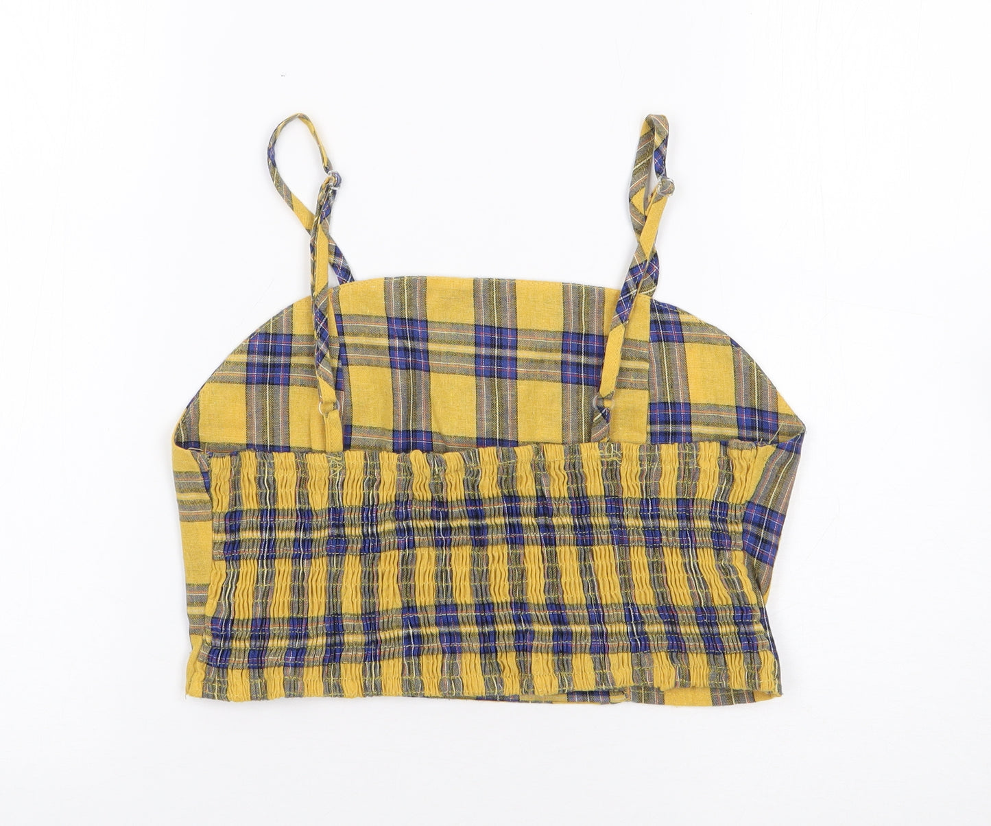 Zaful Womens Yellow Plaid Cotton Camisole Tank Size 10 Square Neck