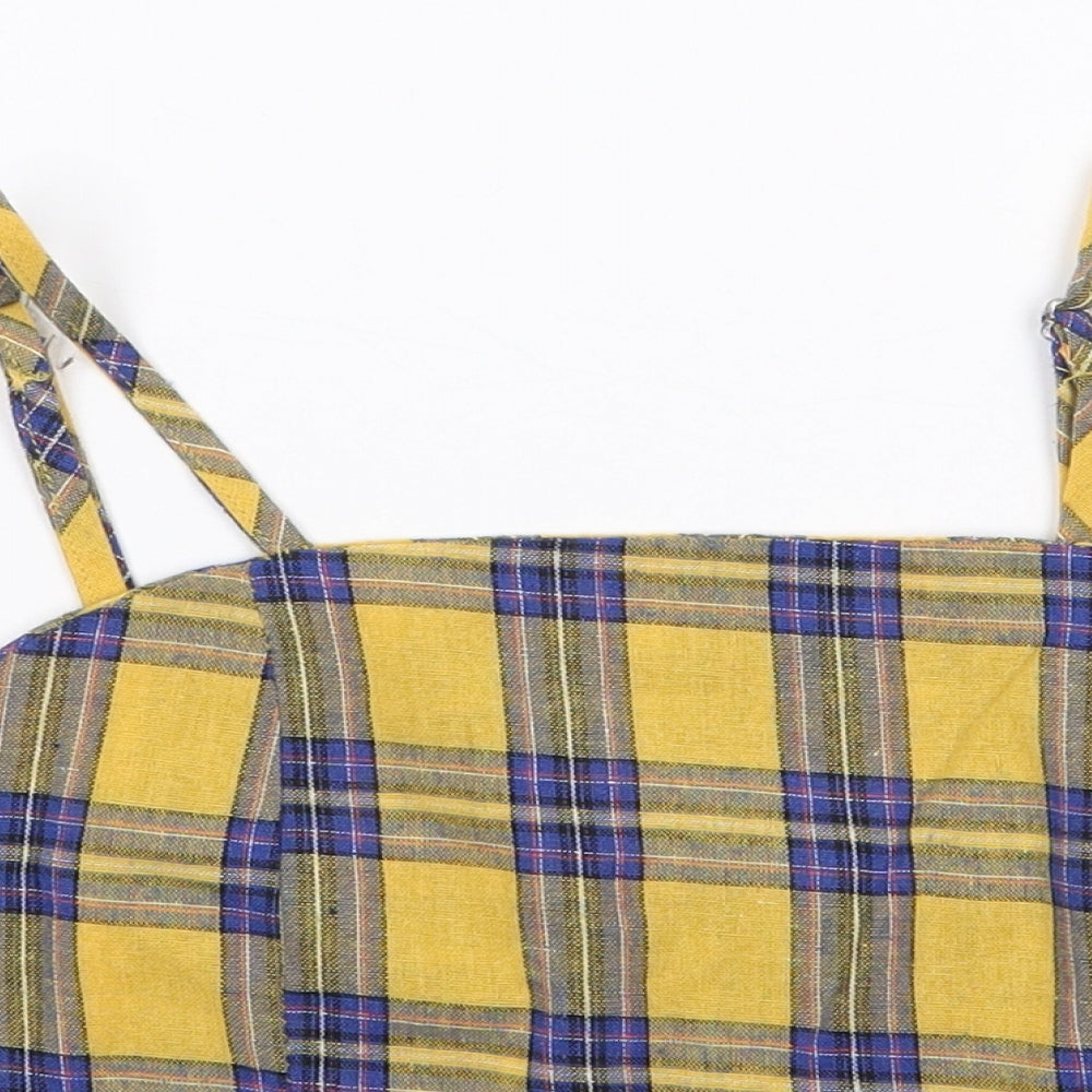 Zaful Womens Yellow Plaid Cotton Camisole Tank Size 10 Square Neck